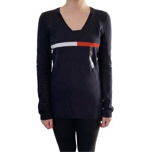 NWT Tommy Hilfiger Preppy Heritage Long Sleeve Knit Sweater Navy Blue XS